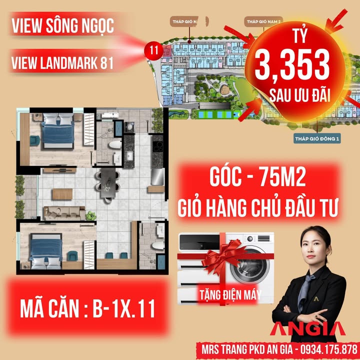 Căn hộ The Gio Riverside Dĩ An 75m² giá thỏa thuận - Căn góc hàng hiếm thuận lợi đầu tư!