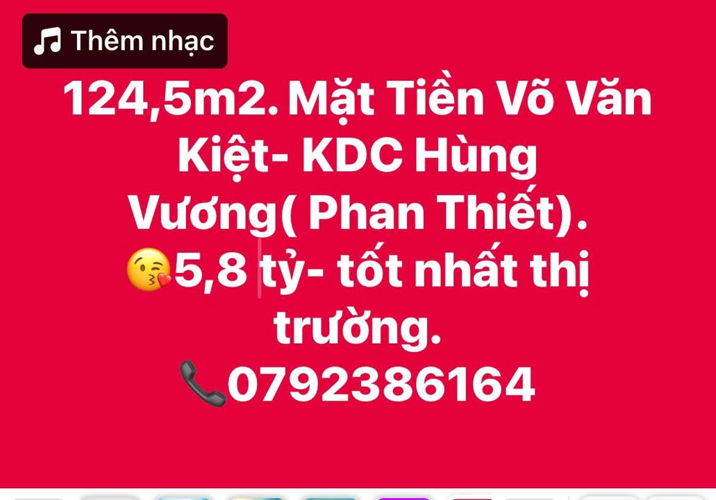 Đất nền Phú Thủy, Phan Thiết 124m² giá 5.8 tỷ - Mặt tiền Võ Văn Kiệt