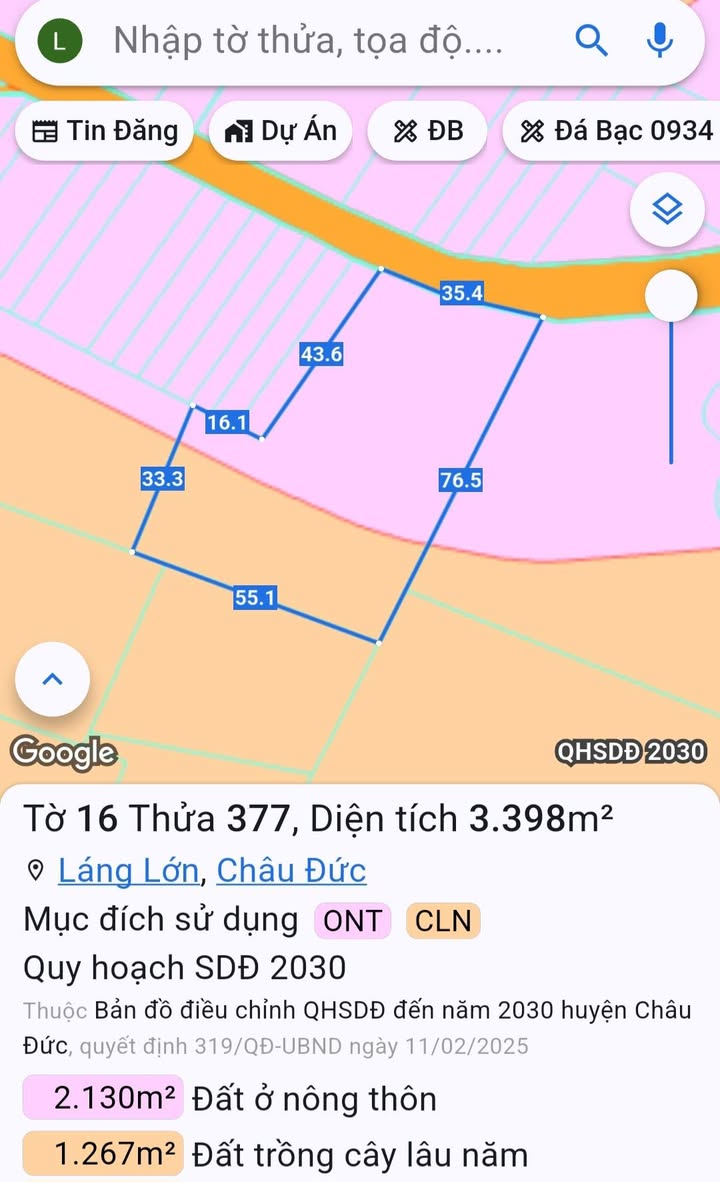 Đất nền Láng Lớn, Đất Đỏ 3400m² giá 4.5 tỷ - Đầu tư lý tưởng cho nghỉ dưỡng!