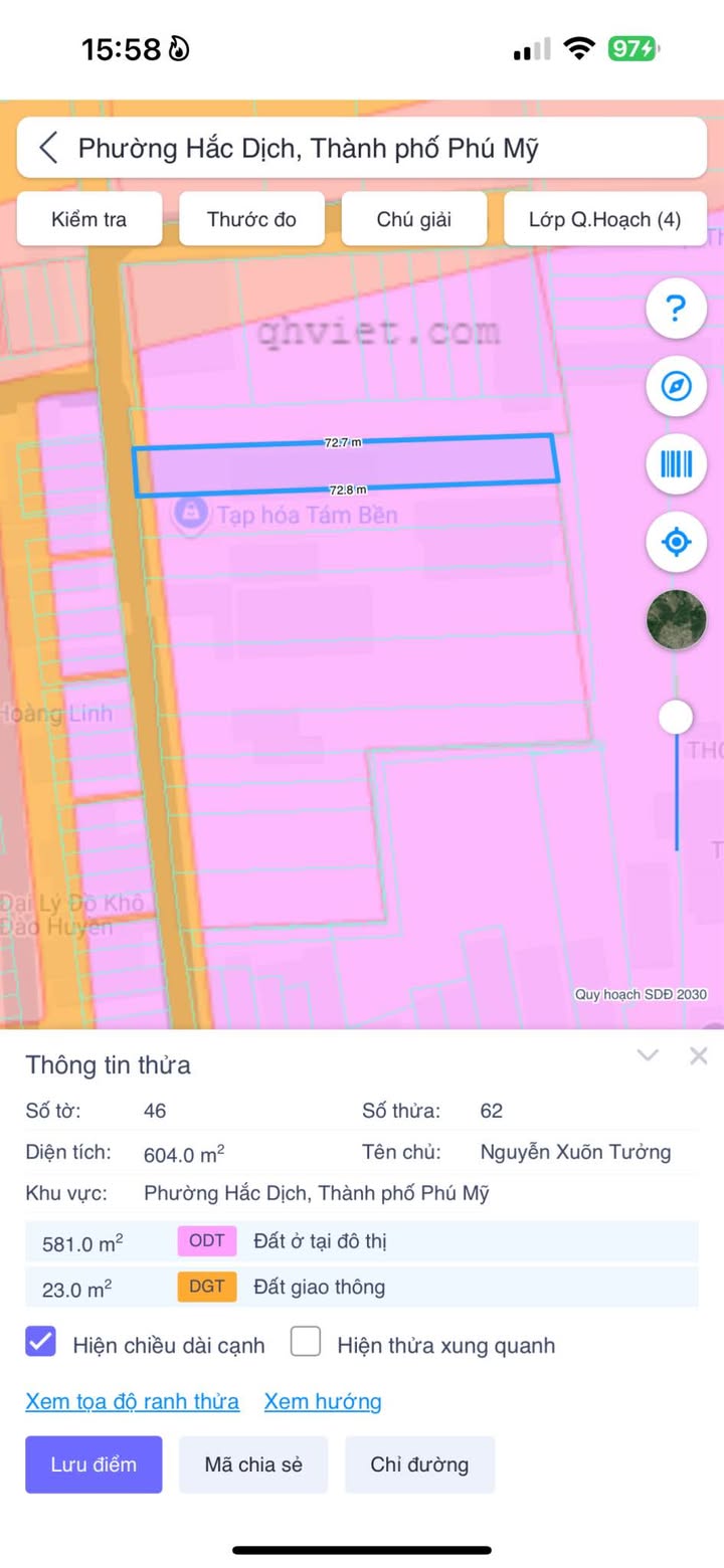 Đất nền Hắc Dịch, Phú Mỹ 576m² giá 2 tỷ - Tiềm năng đầu tư sinh lời!