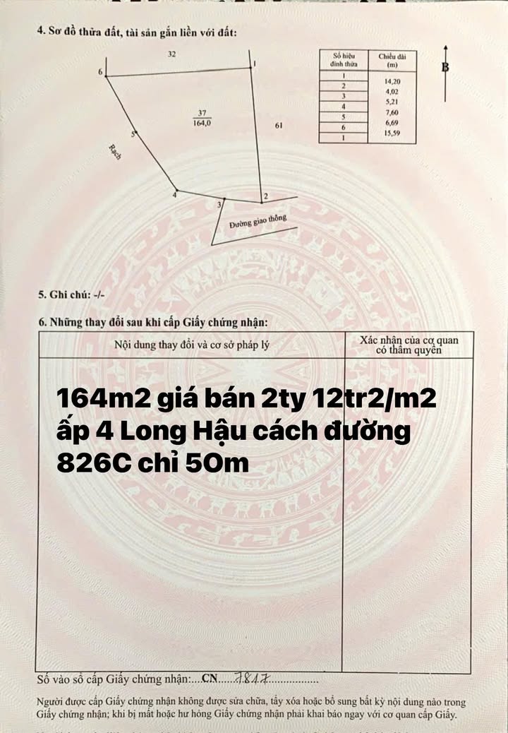 Đất nền 164m² xã Long Hậu giá chỉ 2.12 tỷ - Đầu tư sinh lời ngay!