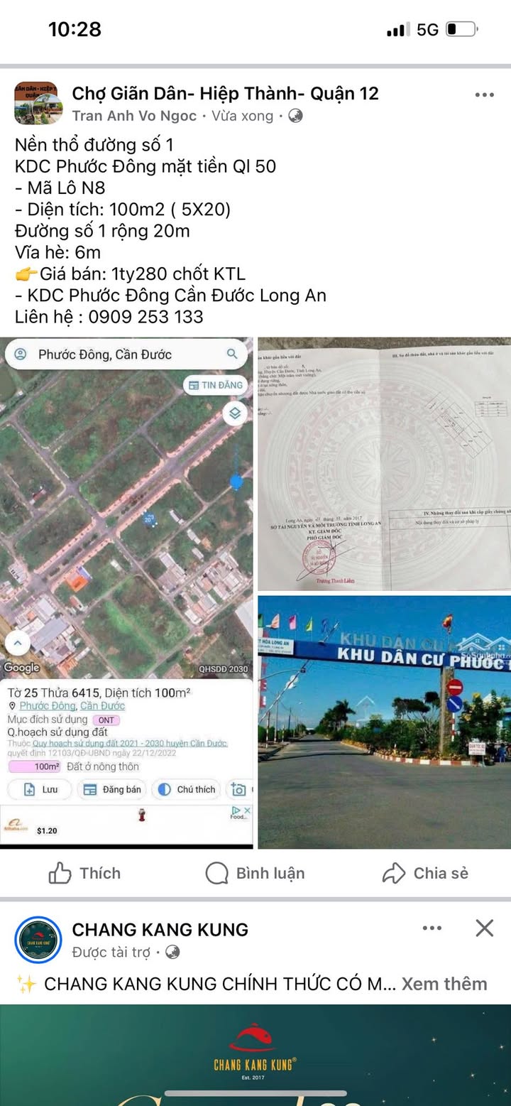 Đất nền KDC Phước Đông 100m² giá 1.28 tỷ - Sổ đỏ chính chủ, đầu tư sinh lời!