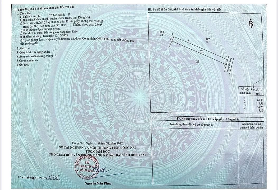 Lô đất đẹp tại Vĩnh Thanh, Nhơn Trạch 301m² - Cơ hội đầu tư sinh lời!