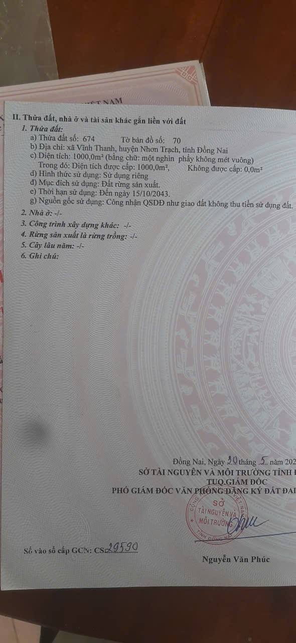 Đất nền Vĩnh Thanh Nhơn Trạch 1012m² giá 800 triệu - Sổ đỏ chính chủ, bán nhanh!