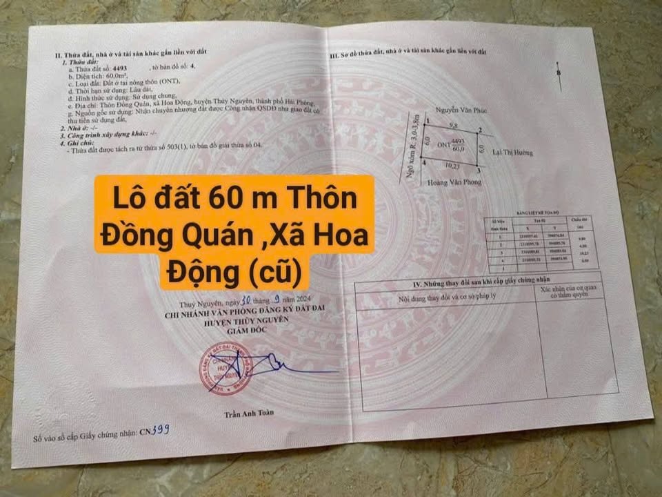 Đất nền thôn Đồng Quán, xã Hoa Động, 60m² giá 2 tỷ - Đầu tư sinh lời ngay!