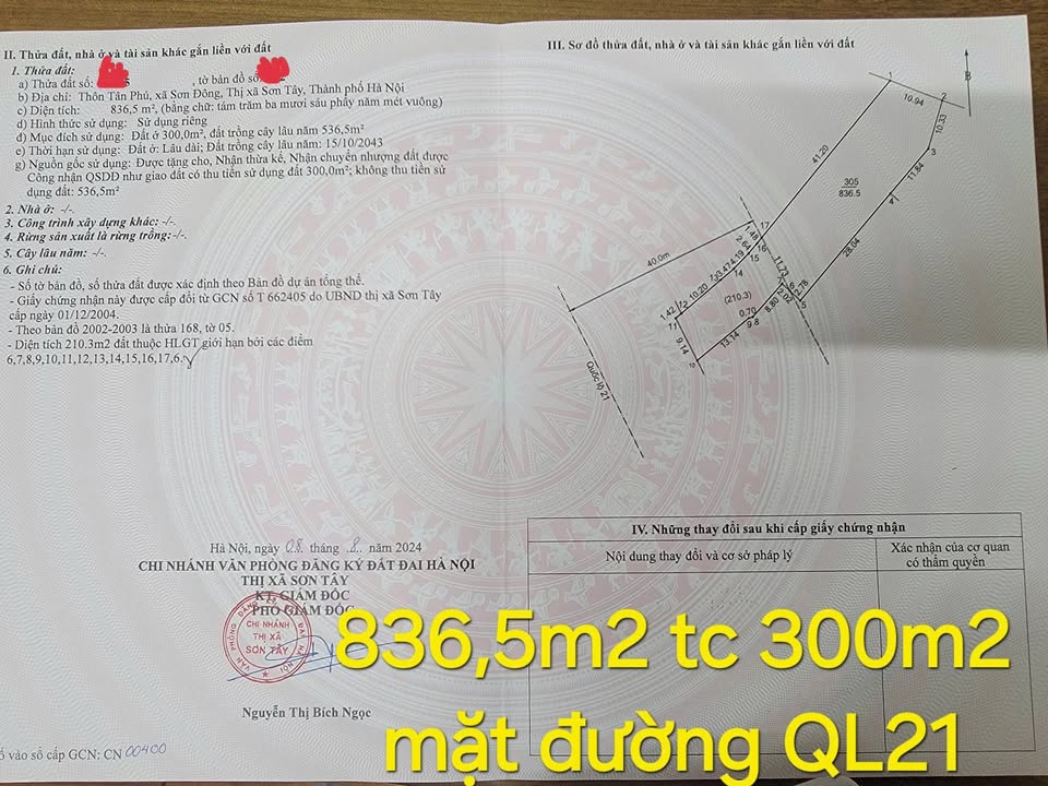 Đất mặt đường Quốc lộ 21, Thạch Thất, 836m² giá 20.8 tỷ - Cơ hội đầu tư tuyệt vời!