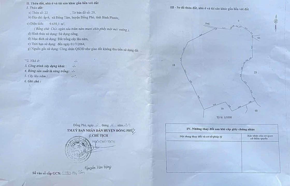 Đất nền 9.6 sào tại ấp 6, Đồng Tâm, Đồng Phú - Giá 580 triệu, sổ đỏ chính chủ!