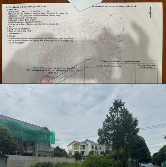 Lô đất 2 mặt tiền Khu Biệt Thự Phước Sơn, Vũng Tàu 194m² - Vị trí vàng, giá tốt!