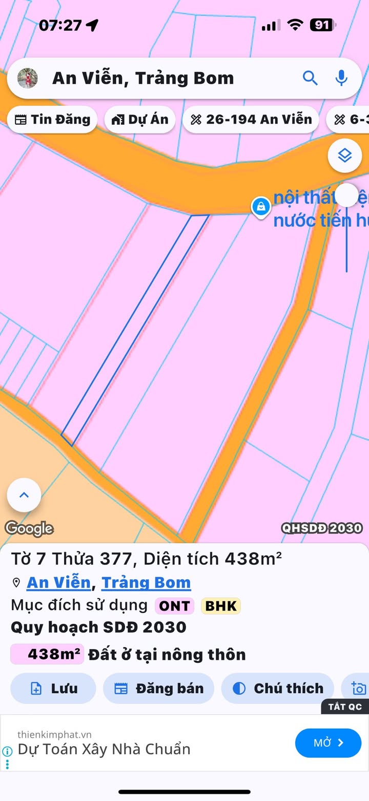 Đất thổ cư An Viễn 510m² giá chỉ 1.85 tỷ - Đầu tư lý tưởng!