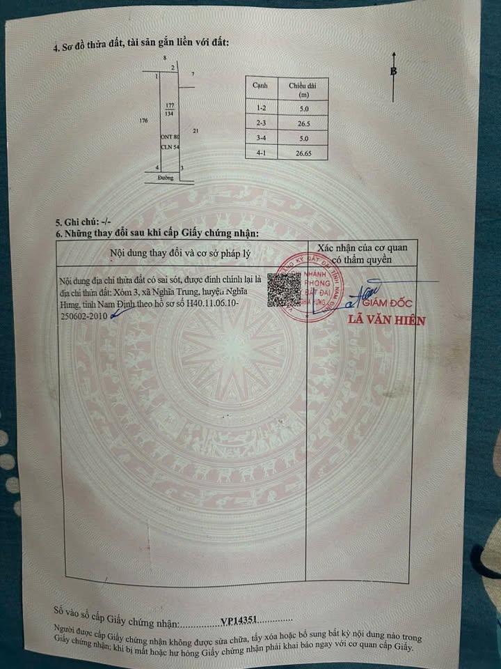 Lô đất 132m² tại Nghĩa Trung, Nghĩa Hưng - Hướng Nam, giá thỏa thuận