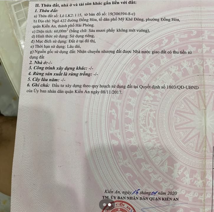 Bán lô đất ngõ 422 Đồng Hòa, Kiến An, Hải Phòng 60m² - Cơ hội đầu tư tuyệt vời!