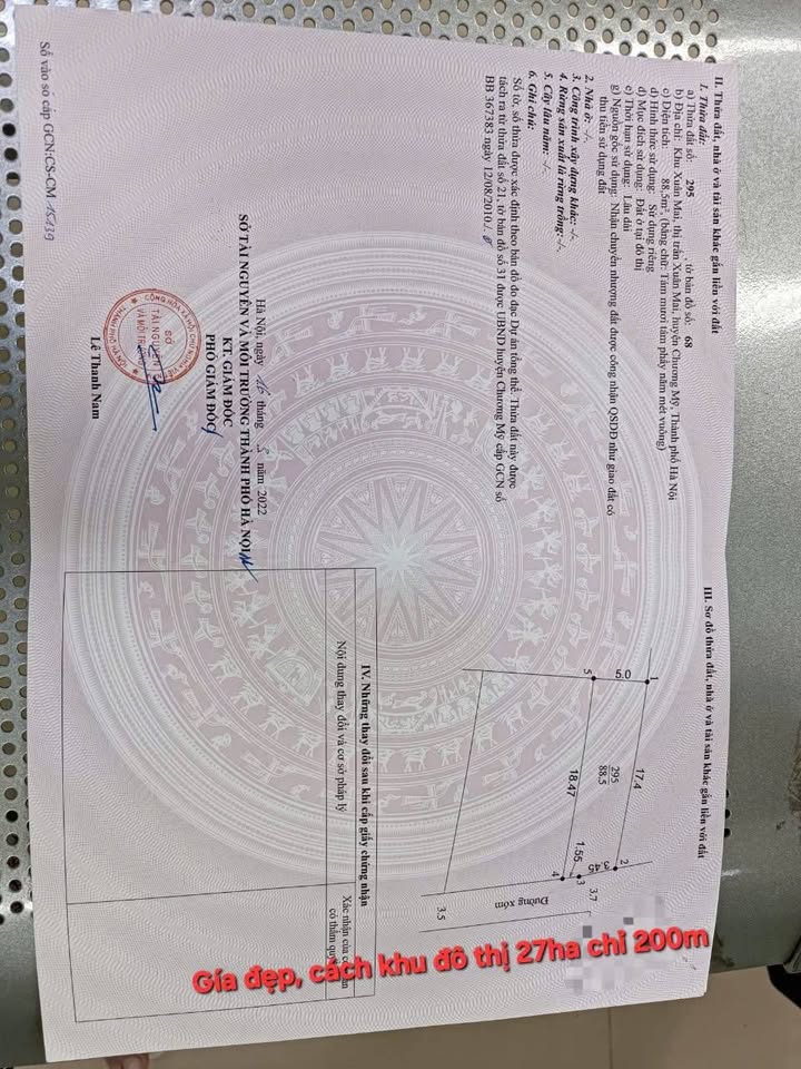 Đất thổ cư Xuân Mai 88.5m² giá 2 tỷ - Mặt tiền đẹp, vị trí trung tâm!