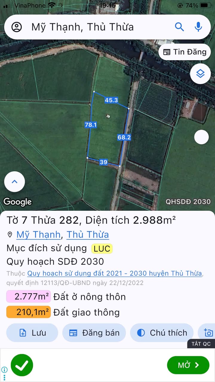 Đất ruộng 4.700m² tại xã Mỹ Thạnh, Thủ Thừa, Long An - Giá chỉ 4.23 tỷ!