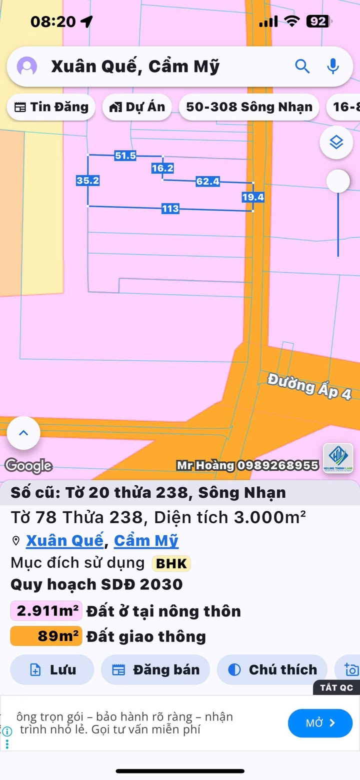 Đất thổ cư 3000m² ấp 4, xã Sông Nhạn, Cẩm Mỹ - Giá chỉ 6.48 tỷ, tiềm năng đầu tư lớn!