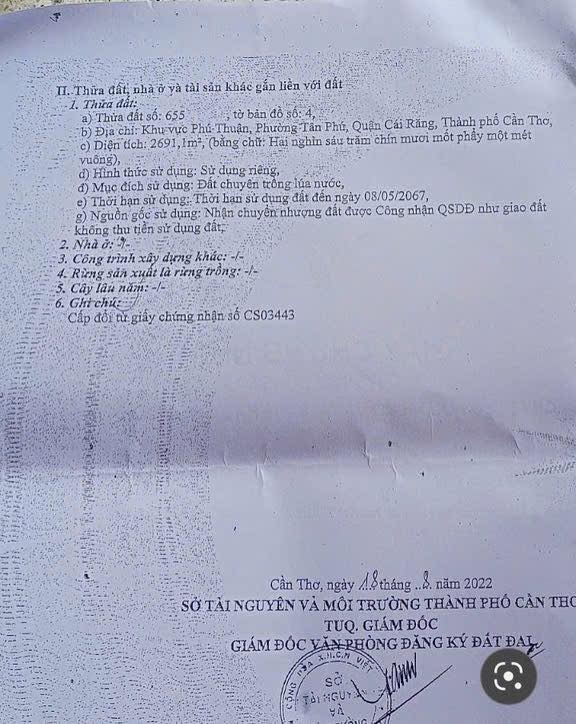 Đất nền 2.691 m² tại Phú Thuận, Tân Phú, Cái Răng chỉ 2.422 tỷ - Đầu tư sinh lời!