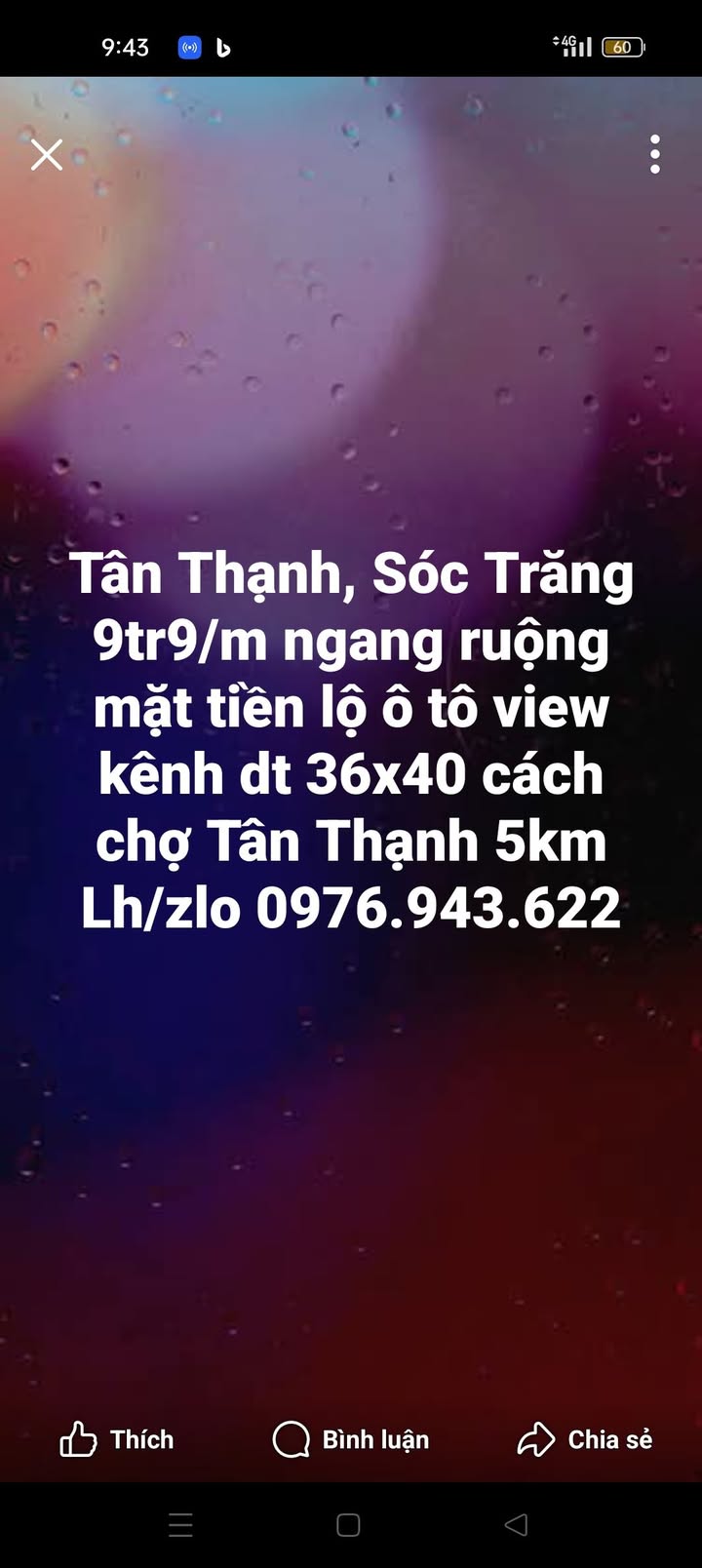Đất nền Tân Thạnh, Sóc Trăng 1440m² giá 9.9 triệu - Mặt tiền lộ ô tô, view kênh tuyệt đẹp!