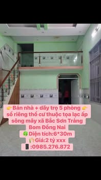Bán nhà + dãy trọ 5 phòng tại ấp Sông Mây, xã Bắc Sơn, huyện Trảng Bom, Đồng Nai 180m² giá chỉ 2 tỷ - Sổ đỏ chính chủ!