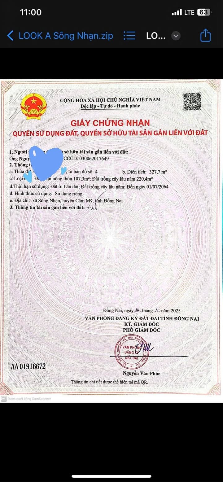 Đất nền ấp 1 Sông Nhạn 327m² giá 850 triệu - Lô góc 2 mặt tiền thuận lợi