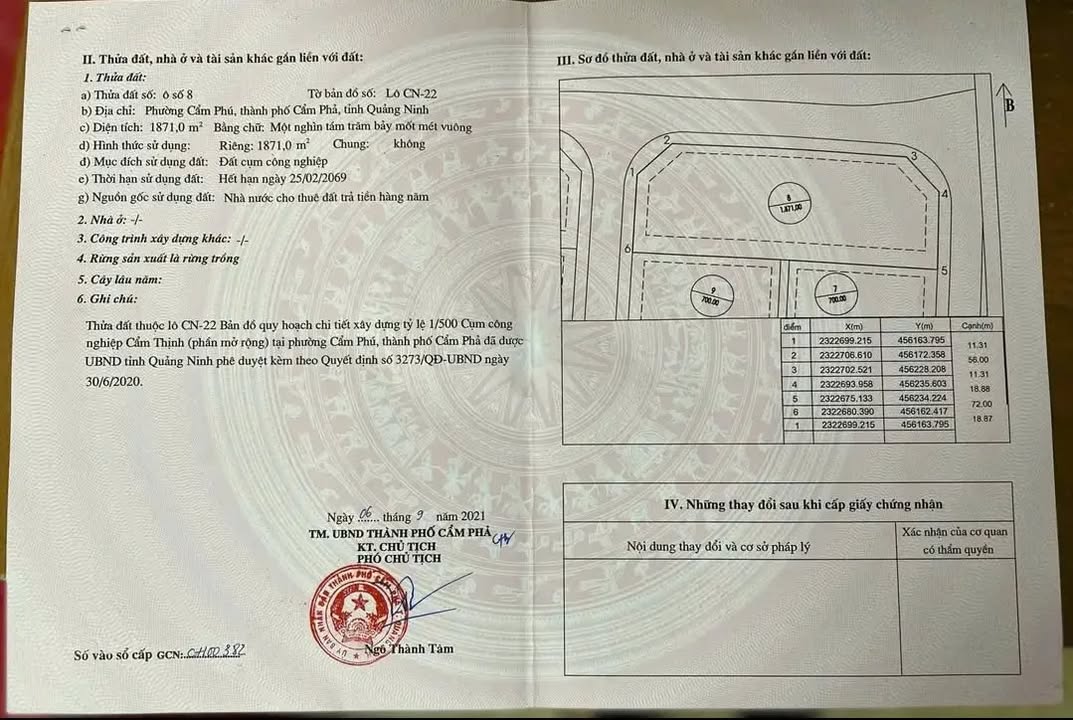 Đất nền 3 mặt tiền khu công nghiệp Cẩm Thịnh 1871m² - Cơ hội đầu tư sinh lời!