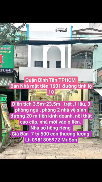 Bán nhà mặt tiền 1601 đường Tỉnh lộ 10, quận Bình Tân, 82m² giá 7.5 tỷ - Nhà mới vào ở ngay!