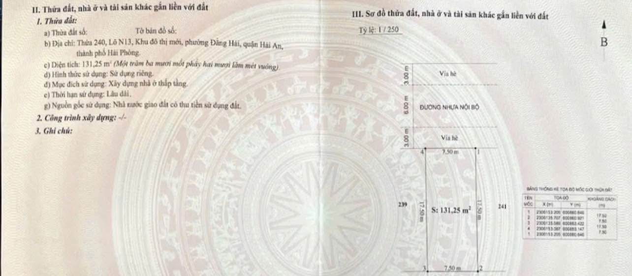 Đất nền khu BT Vườn Hồng Hải Phòng 131.25m² giá 7.6 tỷ - Tiềm năng phát triển cao!