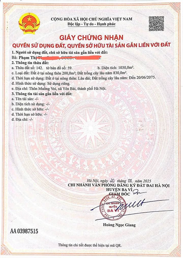 Đất nền lô góc đẹp xã Vân Hòa, Ba Vì 1030m² giá 6.18 tỷ - Đầu tư sinh lời hấp dẫn!