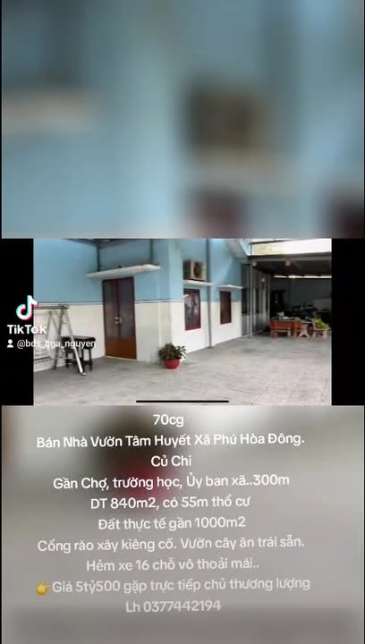 Nhà vườn Phú Hòa Đông Củ Chi 840m² giá 5.5 tỷ - Đầu tư sinh lời!