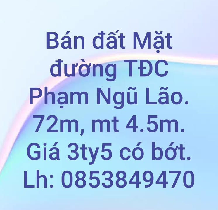 Đất mặt tiền Phạm Ngũ Lão, 72m² giá 3.5 tỷ - Đầu tư sinh lời ngay!