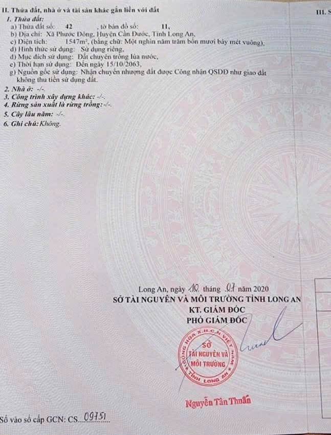 Đất Lúa 1547m² tại Xã Phước Đông, Cần Đước - Giá chỉ 1.547 tỷ, Sẵn sàng đầu tư!