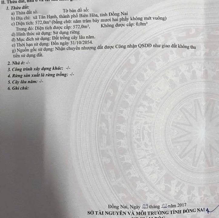 Đất nền 570m² phường Tân Hạnh, Biên Hòa - Sổ đỏ chính chủ, giá 5.5 tỷ!