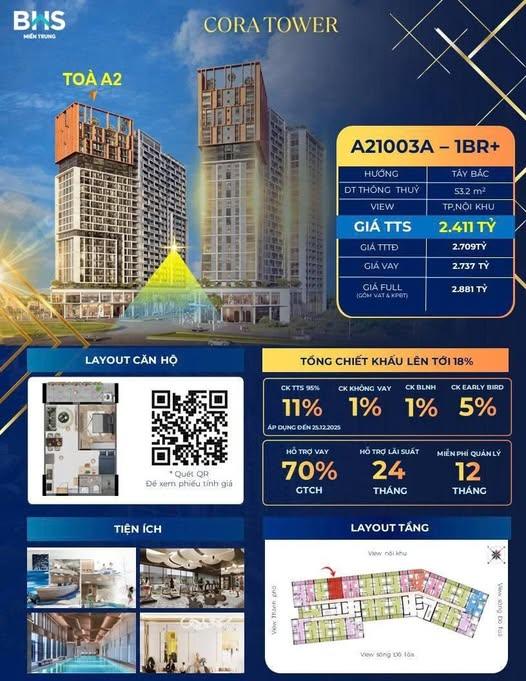 Căn hộ Cora Tower Đà Nẵng 53m² giá 2.881 tỷ - Tiềm năng đầu tư lớn!