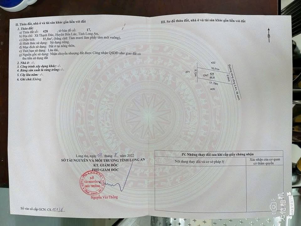 Đất thổ cư Thạnh Đức, Bến Lức 85.8m² giá 480 triệu - Đầu tư sinh lời ngay!