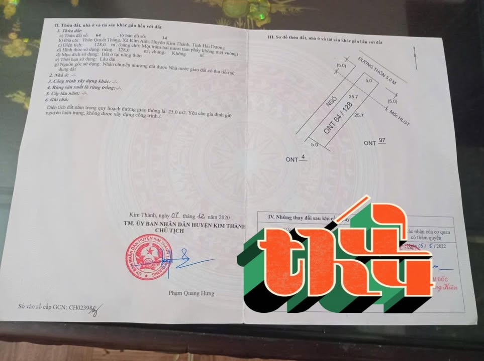Đất nền lô góc thôn Quyết Thắng, xã Phú Thái, 128m² giá 2 tỷ - Đường thông các ngả