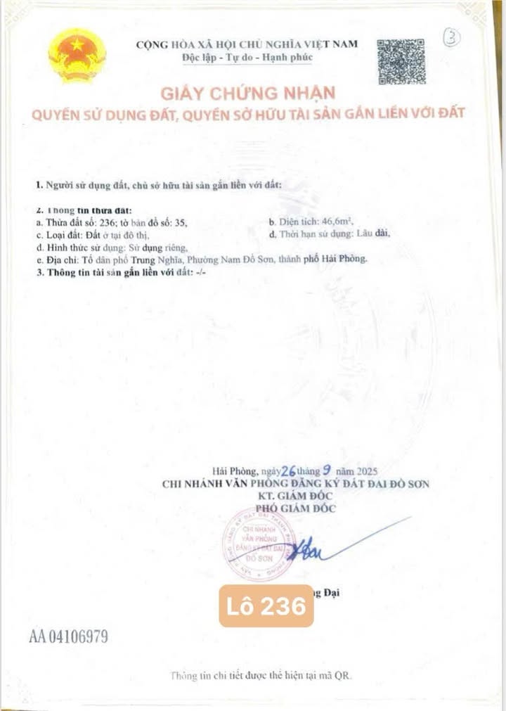 Đất nền đẹp khu Trung Nghĩa, Nam Đồ Sơn 46,6m² - Đường ô tô vào tận nơi!