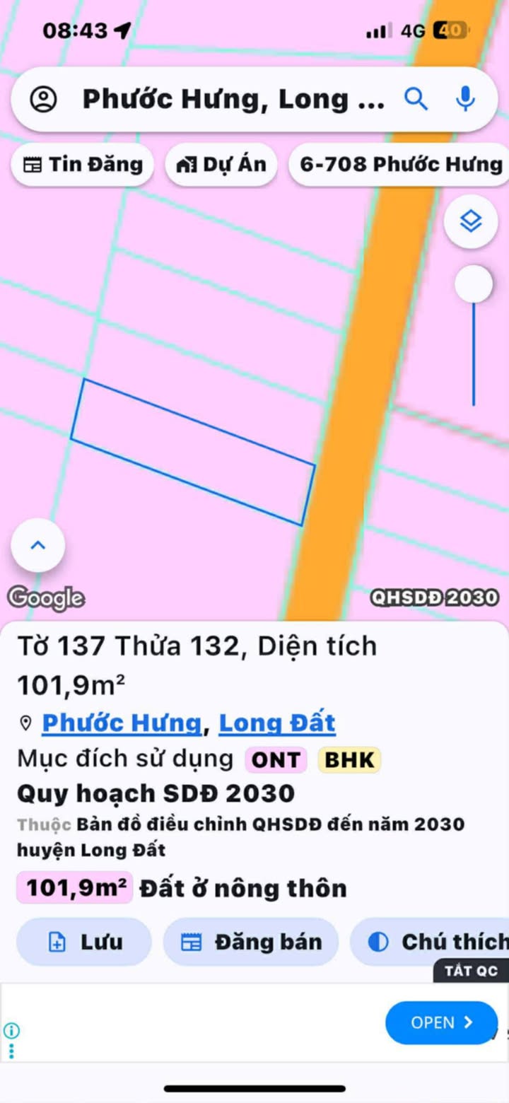Đất thổ cư 80m² tại Phước Hưng, Long Điền, 1.28 tỷ - Đầu tư sinh lời ngay!