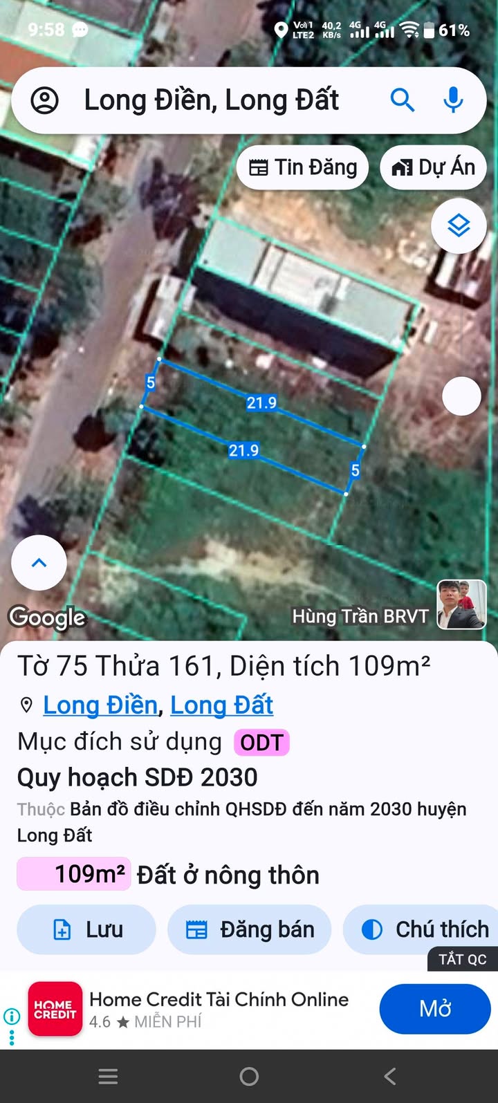 Đất thổ cư Long Điền 109m² giá 1.8 tỷ - Đường nhựa, gần chợ và trường học!