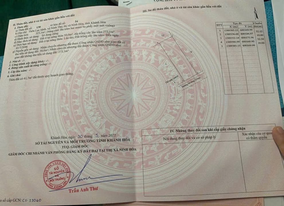 Đất nền Ninh Thọ 323m² giá 1.65 tỷ - Lô đất vuông vức, tiện ích đầy đủ!