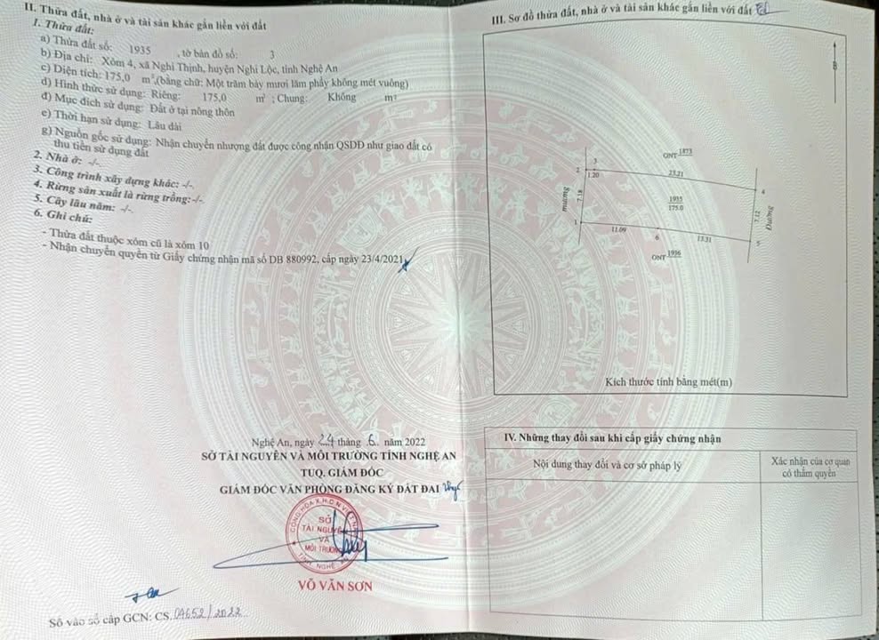 Đất ở Nghi Thịnh 175m² giá 1.5 tỷ - Đường ô tô tránh nhau, vị trí đẹp!