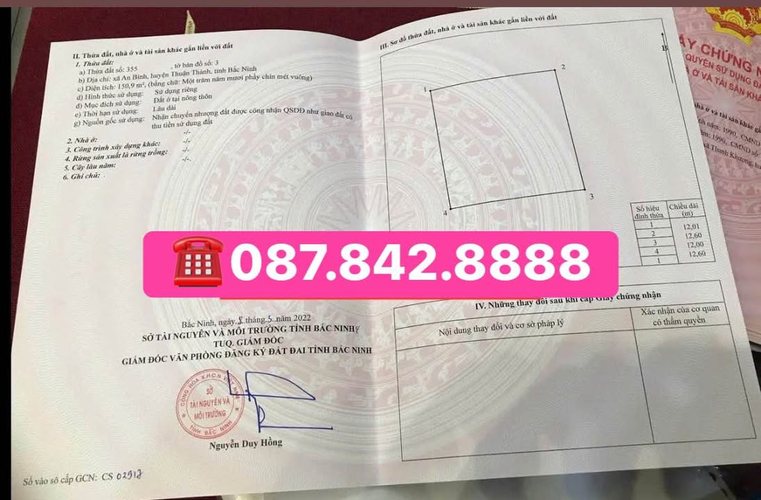 Đất thổ cư 150m² tại An Bình, Thuận Thành - Giá 3 tỷ, sổ đỏ chính chủ!