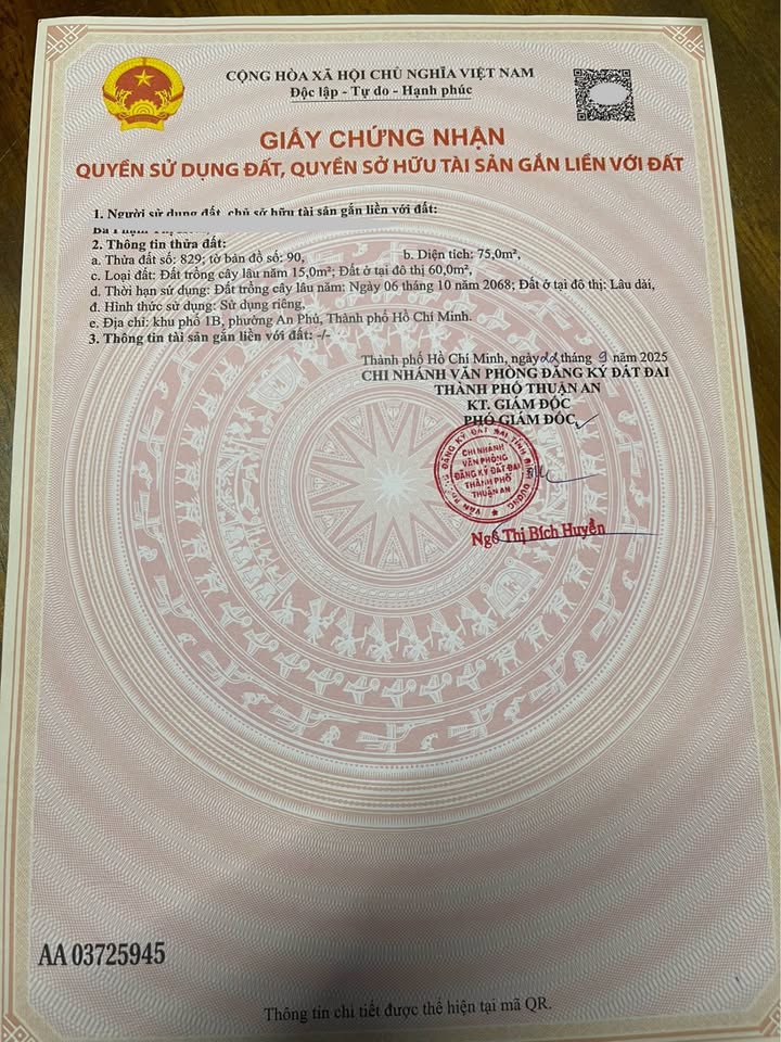 Bán đất sổ riêng 75m² tại An Phú, Thuận An - Đối diện Trường THPT Lý Thái Tổ!