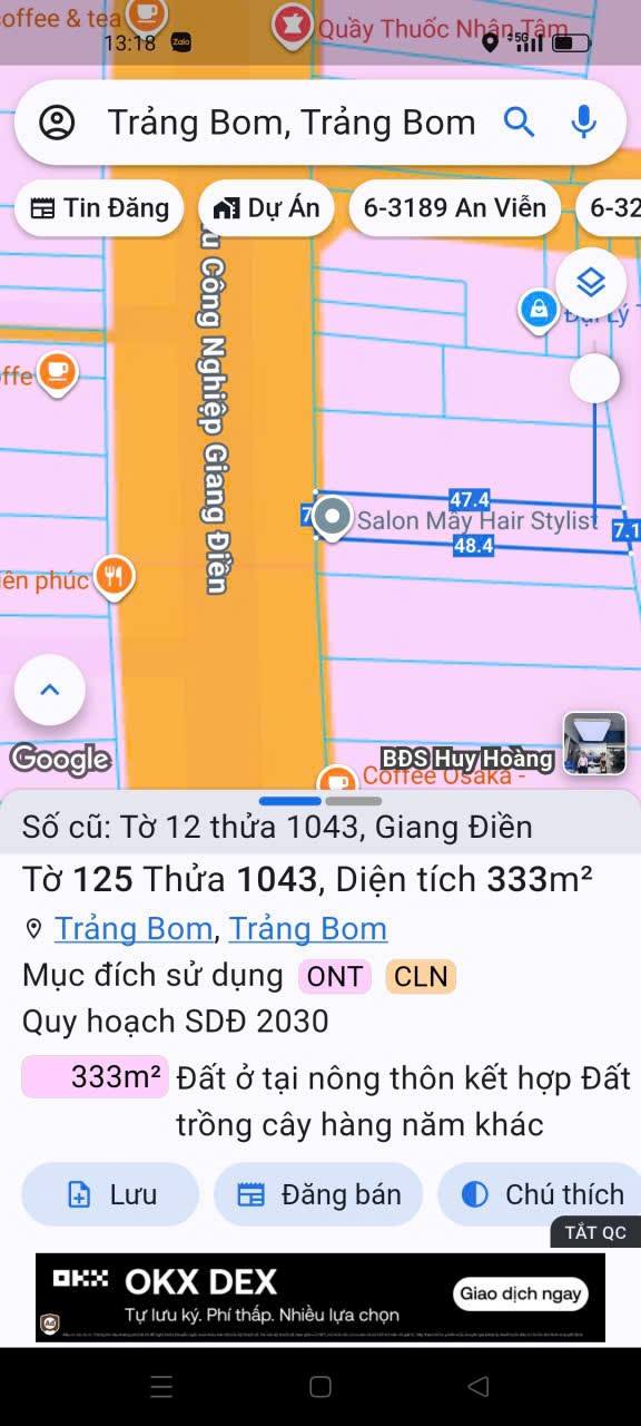 Đất mặt tiền kinh doanh xã Giang Điền, Trảng Bom 336m² giá 5.7 tỷ - Cơ hội đầu tư sinh lời!