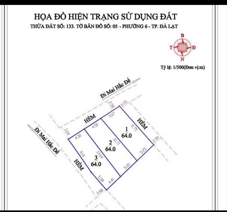 Đất nền đường Mai Hắc Đế, Đà Lạt 64m² giá 3.7 tỷ - Sổ riêng, xây dựng tự do!