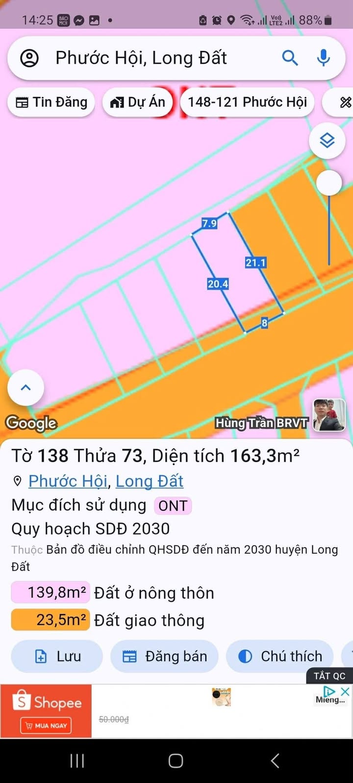Đất nền Lộc An 168.8m² giá 2.3 tỷ - Tiềm năng đầu tư sinh lời cao!