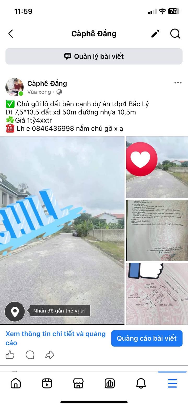 Đất xây dựng Bắc Lý 101m² giá 1.4 tỷ - Đường nhựa 10.5m thuận tiện