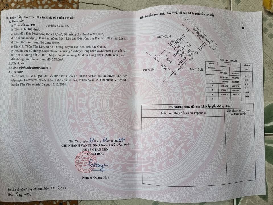 Đất thổ cư 303m² tại thôn Tân Lập, xã An Dương - Cơ hội đầu tư hấp dẫn!