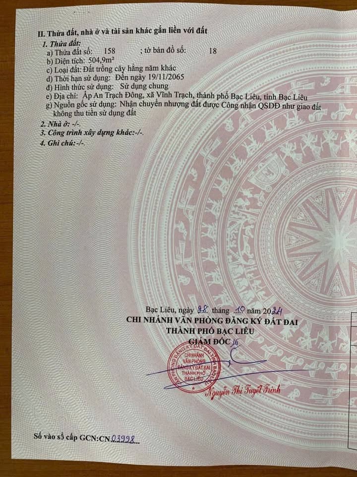 Đất nền 495m² tại ấp An Trạch Đông, phường Vĩnh Trạch, Bạc Liêu - Giá thỏa thuận hấp dẫn!