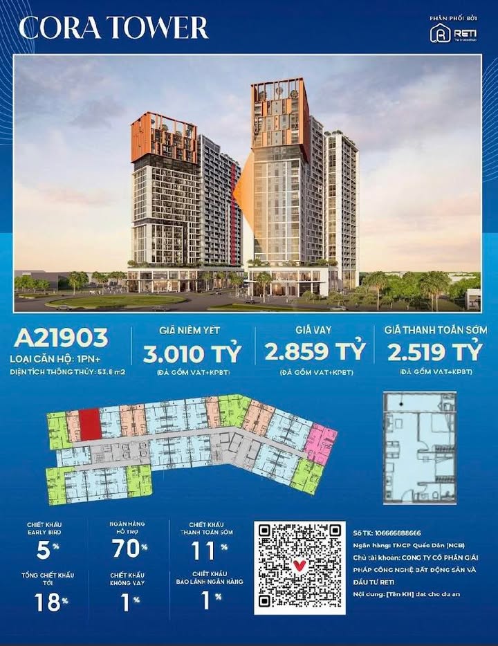 Căn hộ Cora Tower Đà Nẵng 54m² giá 2.594 tỷ - Tiện nghi và view đẹp