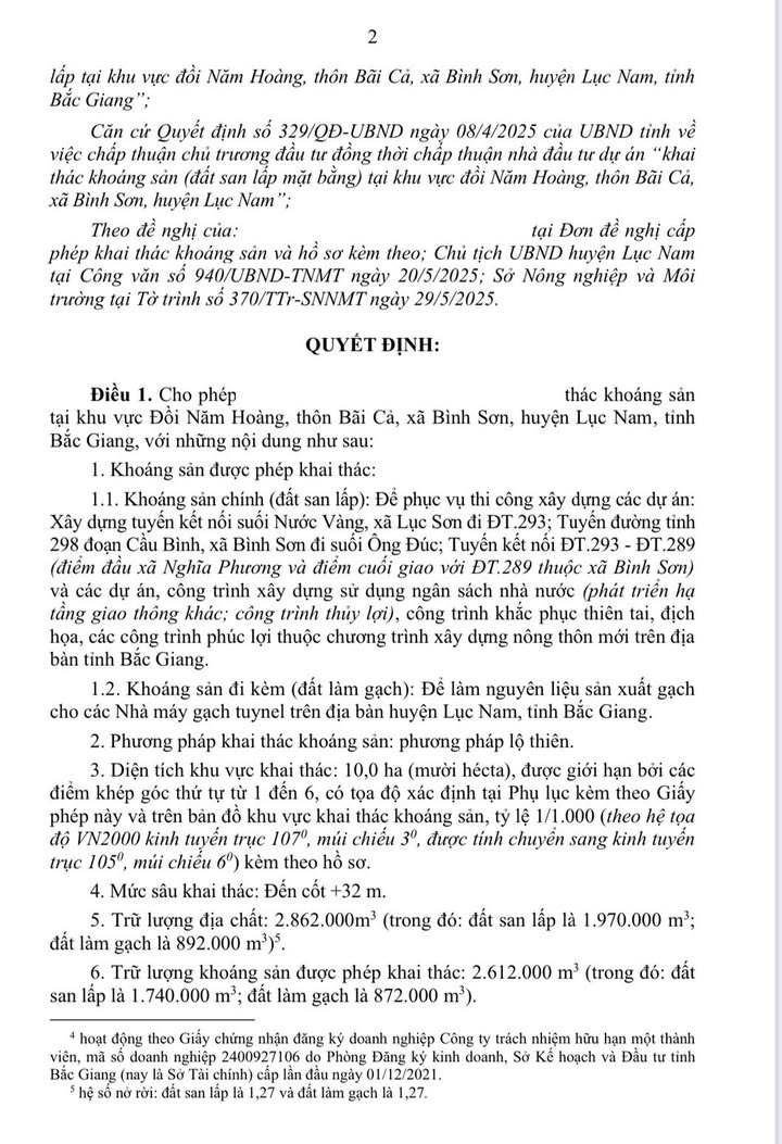 Mỏ khai thác khoáng sản 10ha tại Bãi Cả - Bình Sơn - Lục Nam giá 125 tỷ - Pháp lý rõ ràng!