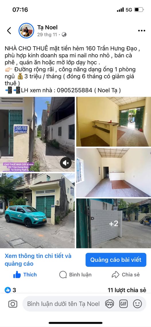 Nhà cấp 4 cho thuê tại hẻm 160 Trần Hưng Đạo, 2.5 triệu - Kinh doanh thuận lợi!