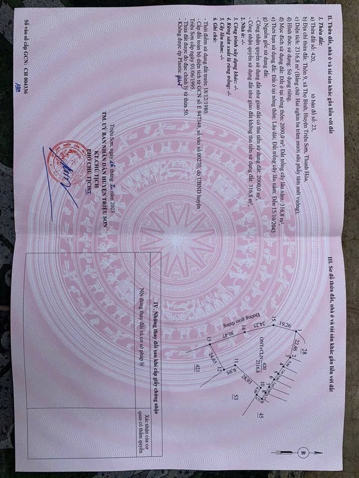 Đất thổ cư tại xã Thọ Bình, Triệu Sơn 2316m² - Cơ hội đầu tư tuyệt vời!